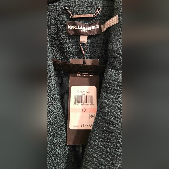 NWT KARL LAGERFELD PARIS Women's Tweed Double Breasted Blazer Dark Green 10 - Picture 3 of 13
